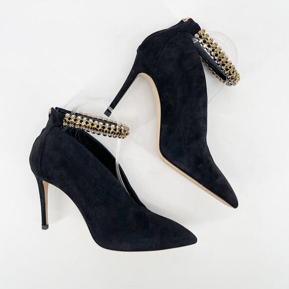 NWB Jimmy Choo Lux 100 Black Suede Gold Crystal Ankle Strap Vamp Bootie IT 41 - Picture 4 of 14